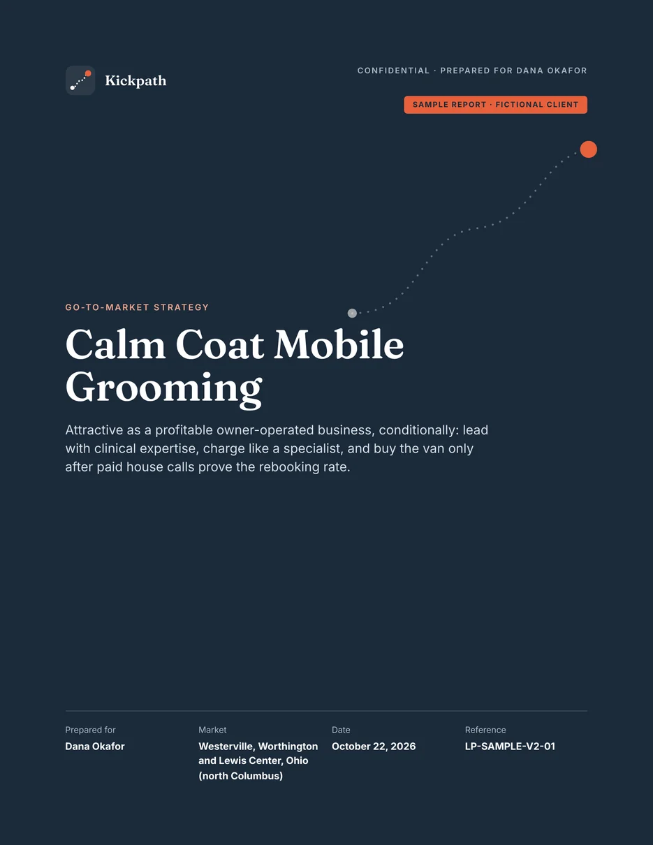 Sample report cover for a fictional mobile grooming business